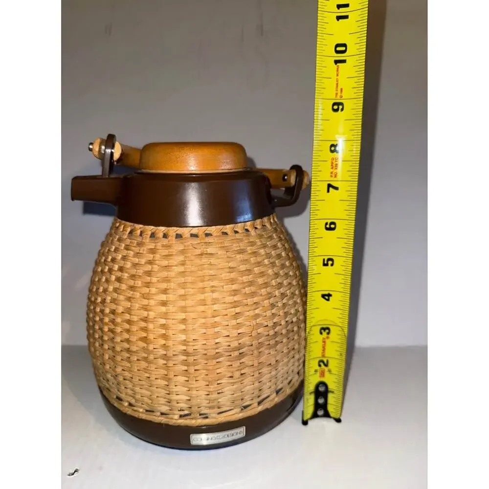 Vintage Corning Designs Rattan Wicker Coffee Carafe Tea Pot Bamboo Made In Japan